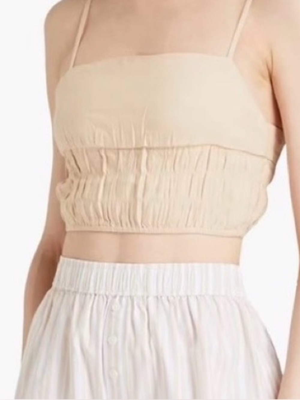 Onia Air Linen Smocked Cropped Smocked Tank Top Sand Beige